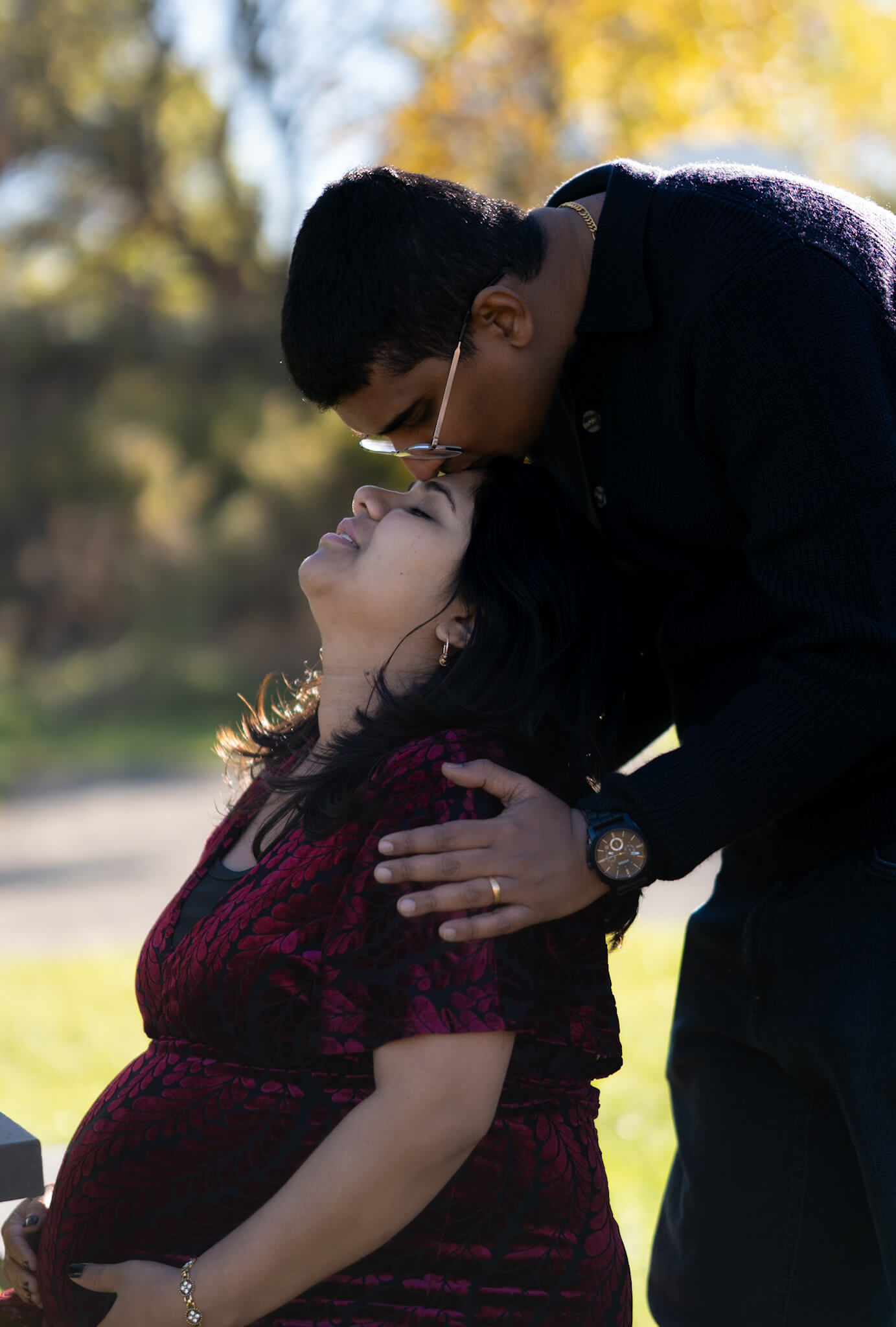 Artistic maternity portrait in a forest setting in Waterloo